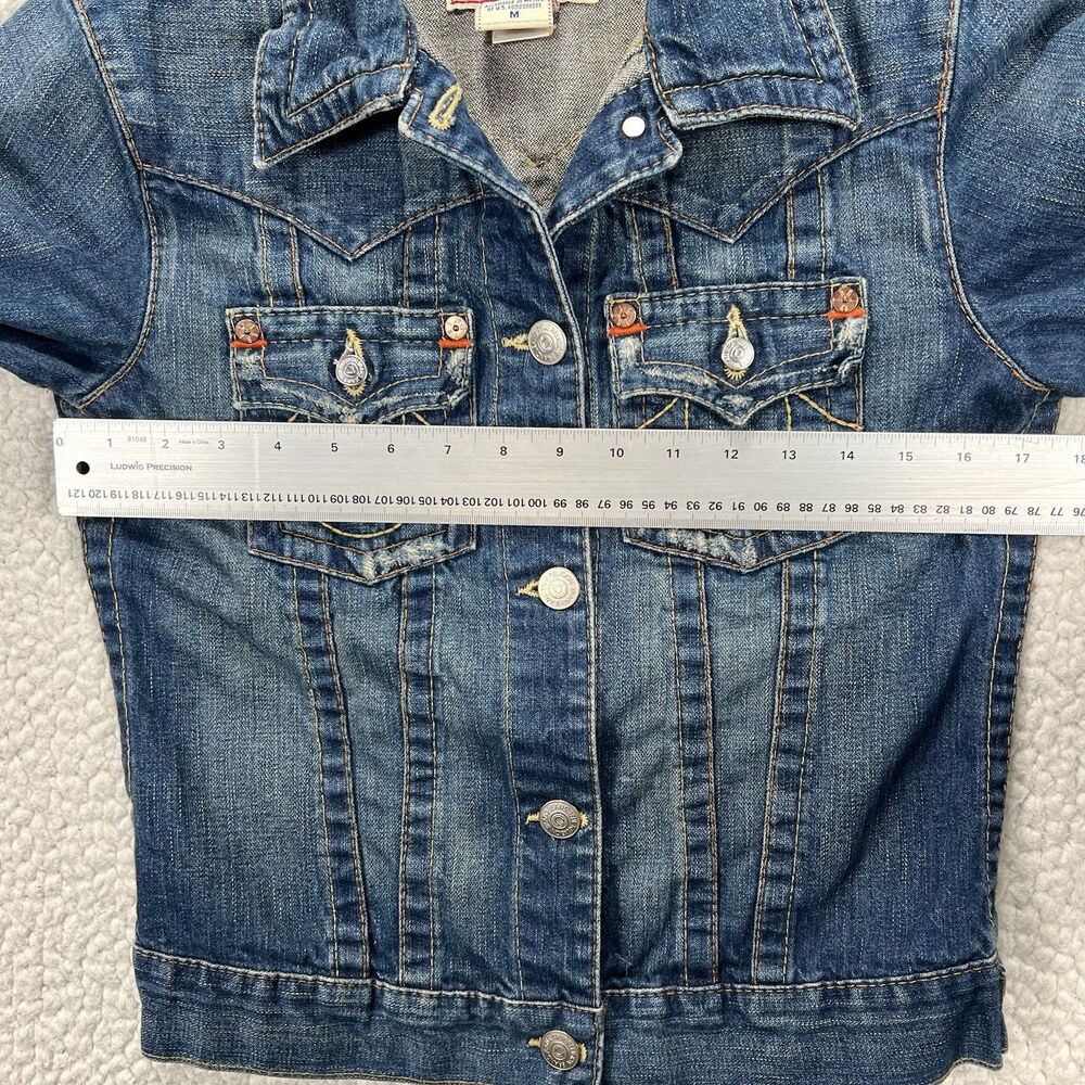 True Religion Denim Trucker Jacket Jimmy Women's Medium Distressed Y2K - Picture 7 of 14